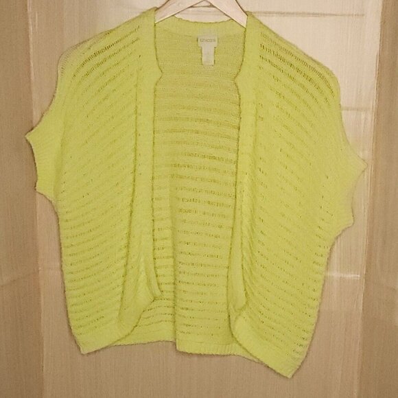 Chico's Neon Yellow Open Front Cardigan Sweater Medium - Picture 1 of 7